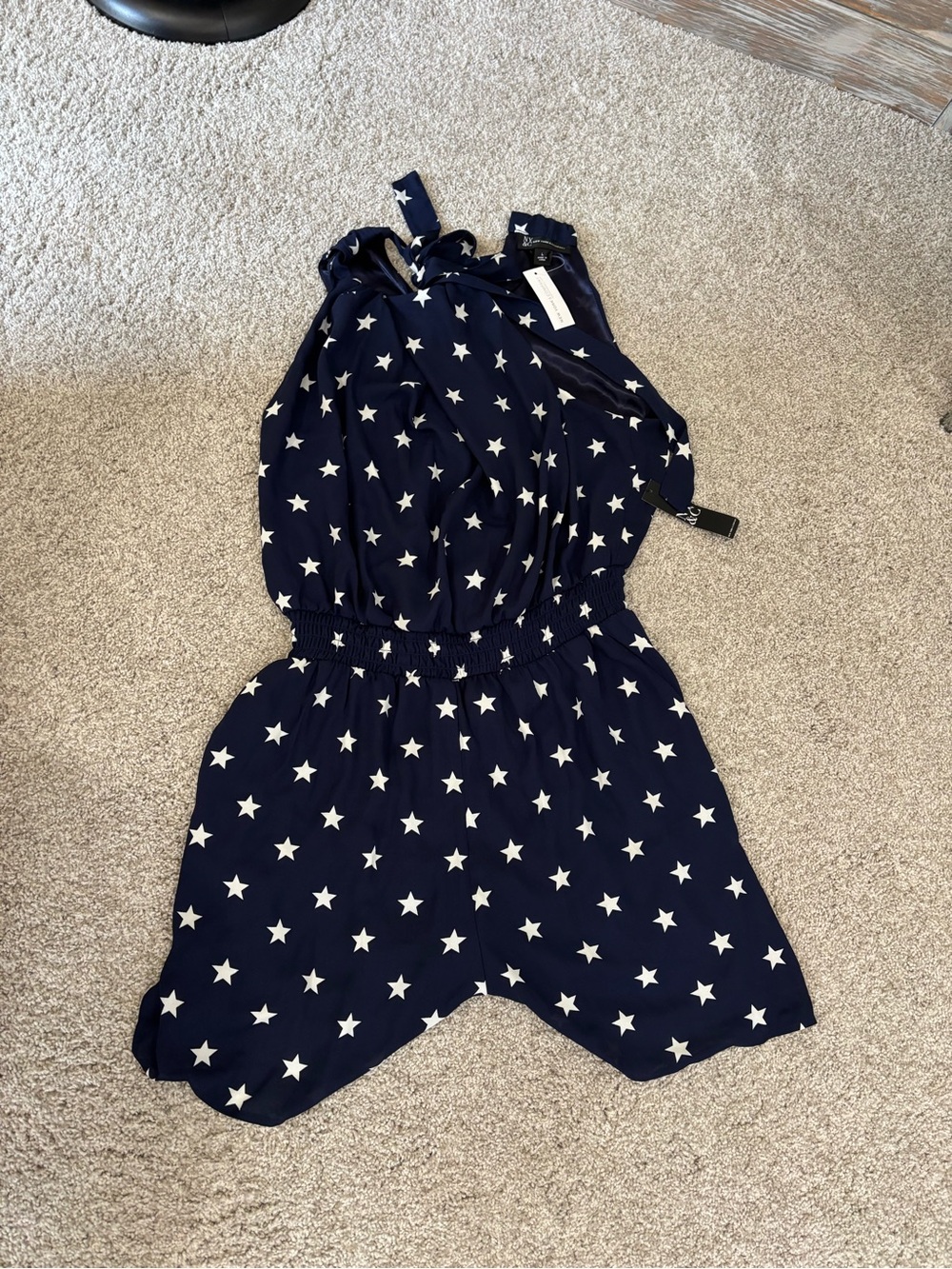 New York Company Navy Star Print Halter Romper Jumpsuit NWT L Large